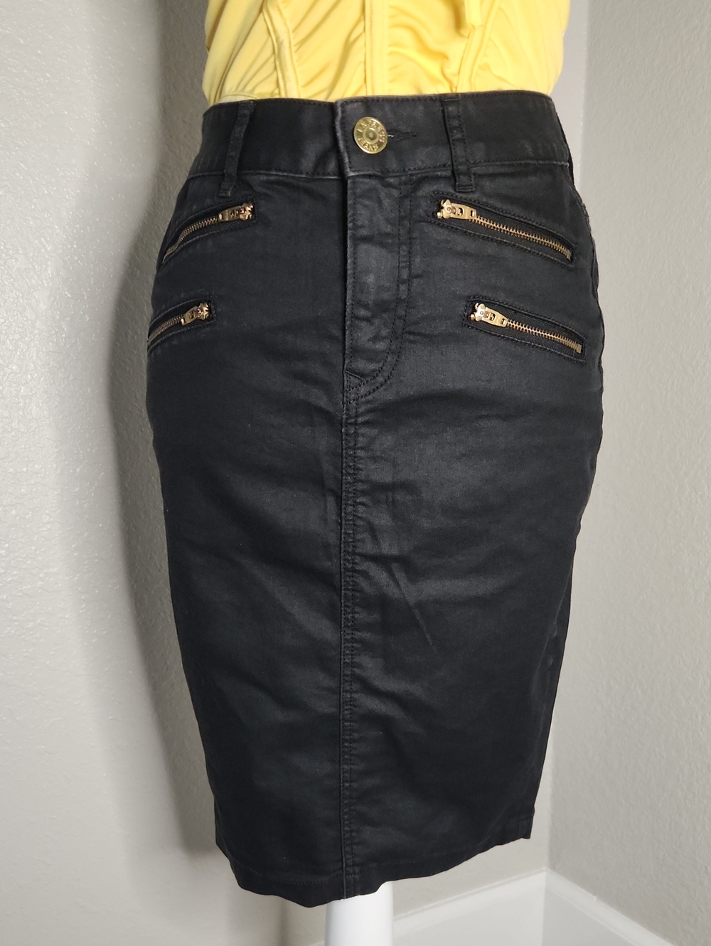 Express Jeans Black High-Rise Pencil Skirt with Gold Zippers